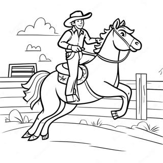 Cowboy ratsastamassa heittävää broncoa värityssivu | Rodeo värityssivu