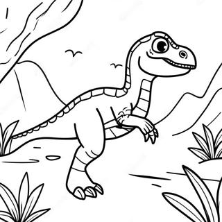 Vihainen Velociraptor metsästämässä -värityssivu | Velociraptor värityssivu