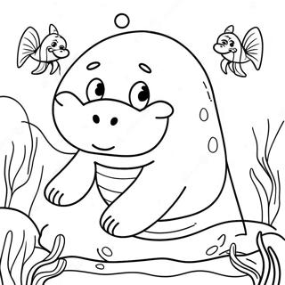 Iloinen manatee isolla hymyllä värityssivu | Manatee värityssivu