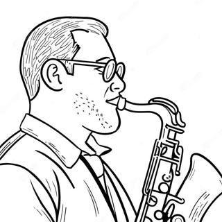 Saksofonisti soittamassa jazzia värityssivu | Jazz värityssivu