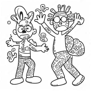 Värikkäät Keith Haringin tyyliin tehdyt hahmot värityssivu | Keith Haring värityssivu