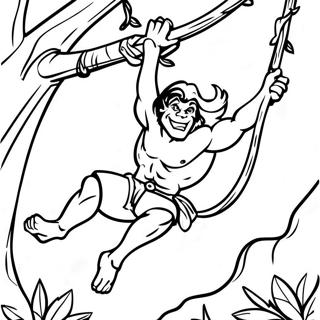 Tarzan heiluu köysistä värityssivu | Tarzan värityssivu