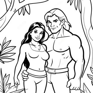 Tarzan ja Jane viidakossa värityssivu | Tarzan värityssivu