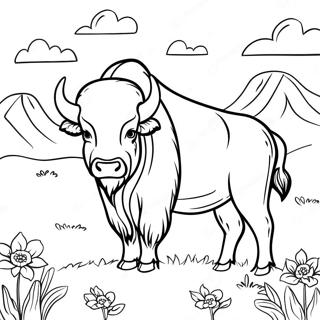 Majesteettinen buffalo niityllä värityssivu | Bisoni värityssivu