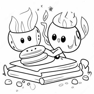 Söpöt s'mores nuotion äärellä värityssivu | Smore värityssivu
