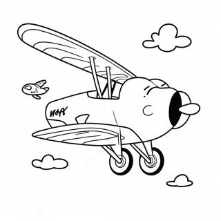 Snoopy lentää punaisella lentokoneellaan värityssivu | Snoopy värityssivu