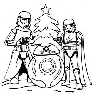 Jouluinen Star Wars hahmot koristelemassa kuusta värityssivu | Star Wars Joulua värityssivu