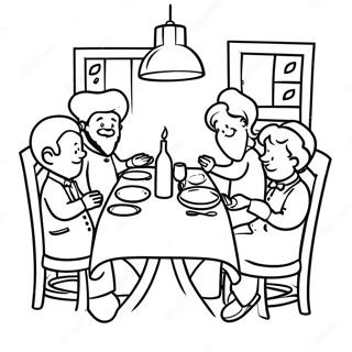 Iloinen Shabbos-illallispöytä värityssivu | Shabbos värityssivu