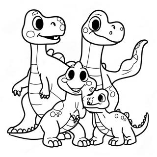 Ystävällinen dinosaurusten perhe värityssivu | Dino Ranch värityssivu