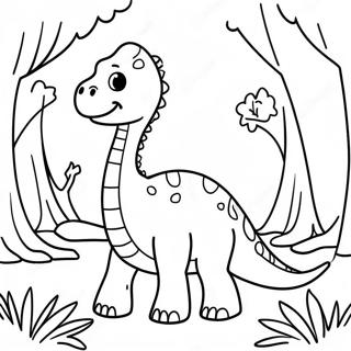 Söpö brachiosaurus metsässä värittämissivu | Brachiosaurus värityssivu