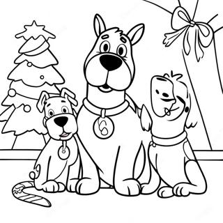 Scooby Doo juhlava kohtaus värityssivu | Scooby Doo Joulua värityssivu