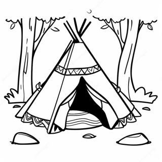 Värikäs teepee metsässä värityssivu | Teepee värityssivu