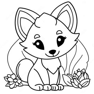 Söpö kettu kukkien kanssa -värityskuva | Foxy värityssivu