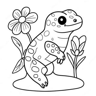 Söpö leopardigecko kukkien kanssa värityssivu | Leopardi Gecko värityssivu