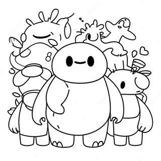 Söpö Baymax Ystävien Kanssa -värityssivu | Baymax värityssivu