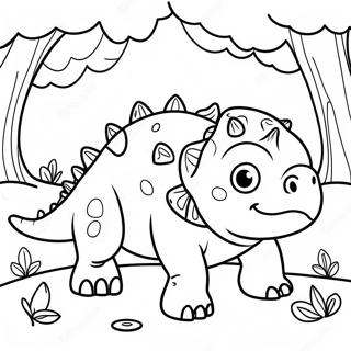 Söpö ankylosaurus metsässä värityssivu | Ankylosaurus värityssivu