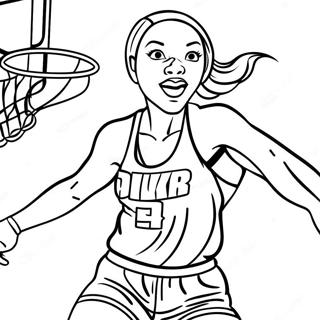 Dynaaminen WNBA-pelaaja dunkkaamassa värityssivu | WNBA värityssivu