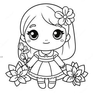 Söpö Chibi-tyttö kukkamekossa värityssivu | Chibi Tyttö värityssivu