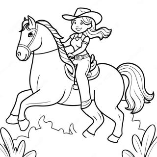 Cowgirl ratsastamassa hevosella värityssivu | Lehmityttö värityssivu