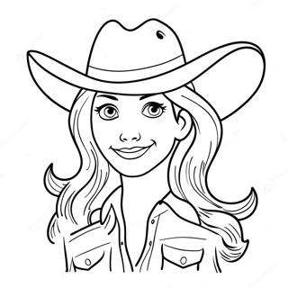 Söpö cowgirl hattu päässä värityssivu | Lehmityttö värityssivu