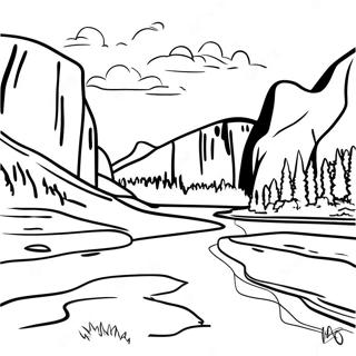 Majesteettinen Yosemiten laakso värityssivu | Yosemite värityssivu