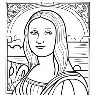 Mona Lisa klassinen muotokuvavärityssivu | Mona Lisa värityssivu