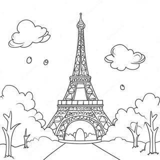 Eiffel-torni auringonlaskussa värityssivu | Eiffel-torni värityssivu