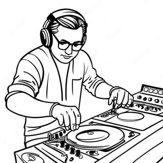 DJ sekoittaa musiikkia värityssivu | DJ värityssivu