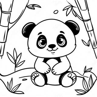 Söpö vauva panda bambumetsässä värityssivu | Vauva Panda värityssivu