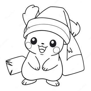 Pikachu Jouluhattu Päällä Värittämissivu | Pokemon Joulua värityssivu