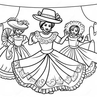 Perinteinen Folklorico Tanssikohtaus Väritettävä Sivupaperi | Folklorico värityssivu