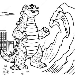 Godzilla 2000 tuhoamassa kaupunkia värityssivu | Godzilla 2000 värityssivu