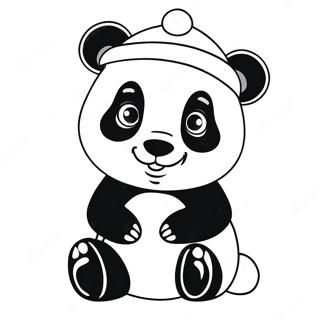 Söpö joulupanda joulupukin hatulla värityssivu | Joulu Panda värityssivu