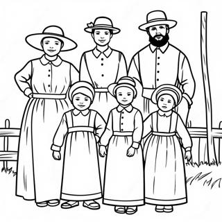 Amish-perhe Perinteisessä Puvussa Värittämissivu | Amish värityssivu