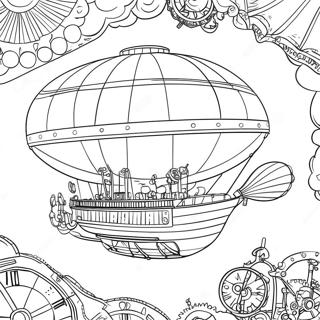 Steampunk-ilmalaivaseikkailu värityssivu | Steampunk värityssivu