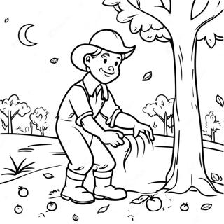 Johnny Appleseed Omenapuiden Istuttaminen Värityssivu | Johnny Appleseed värityssivu