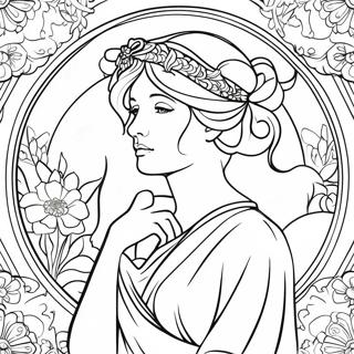 Tyylikäs Alphonse Mucha Nainen Painatussivu | Alphonse Mucha värityssivu