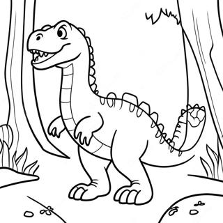 Ystävällinen Allosaurus Metsässä Värittämissivu | Allosaurus värityssivu