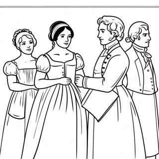 Ylpeys ja ennakkoluulo -hahmojen värityssivu | Jane Austen värityssivu