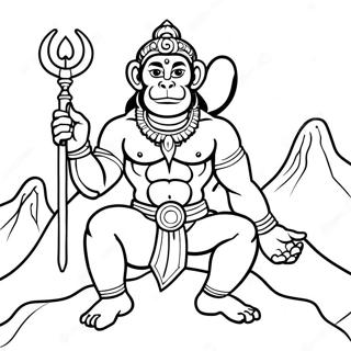 Hanuman vuoren kanssa värityssivu | Hanuman värityssivu