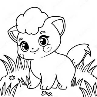 Söpö Vulpix leikkimässä nurmikolla värityssivu | Vulpix värityssivu