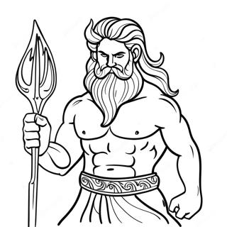 Poseidon kolmion kanssa värityssivu | Poseidon värityssivu