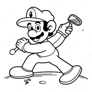 Luigi heiluttaa golfmailaa värityssivu | Mario Golf värityssivu