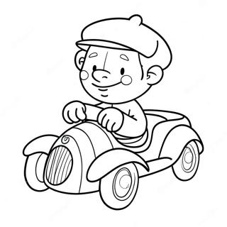 Noddy ajaa värikkäällä autollaan - väritettävä sivu | Noddy värityssivu