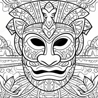 Polynesialainen Tiki-maskin Värittämissivu | Polynesialainen värityssivu