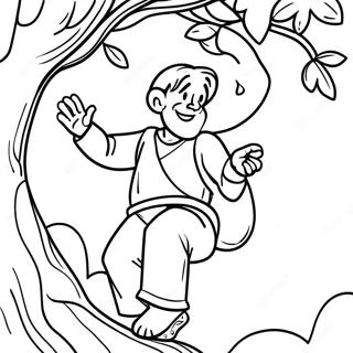 Zacchaeus kiipeämässä puuhun -värityssivu | Zacchaeus värityssivu