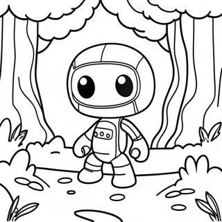 Seikkailunhaluinen Sackboy metsässä värityssivu | Sackboy värityssivu