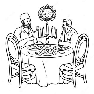 Iloinen Shabbat-illallispöytä Värityssivu | Sabat värityssivu