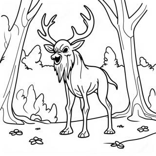 Kammottava Wendigo metsässä värityssivu | Wendigo värityssivu