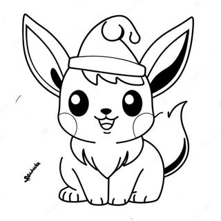 Söpö Eevee jouluhattu päässä värityssivu | Eevee-joulu värityssivu